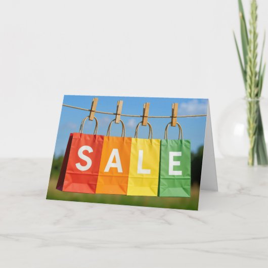 Carte Birthday Shopping Bags On a Clothesline (Devant)