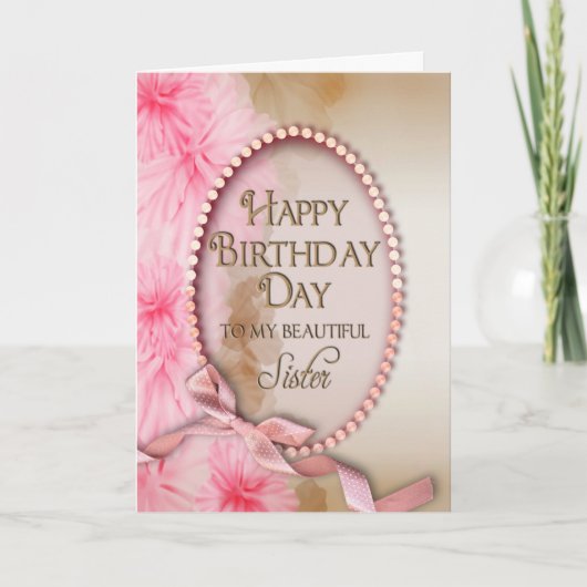 Carte Birthday - SISTER - Rose et Feminine (Devant)