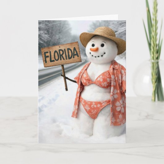 Carte Birthday Snow Lady Hitchhiking With Sign (Devant)