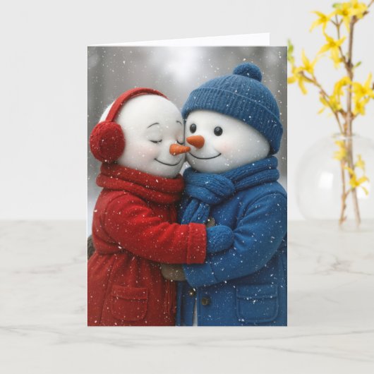 Carte Birthday Snowman Couple in Snowflakes (Fleur jaune)