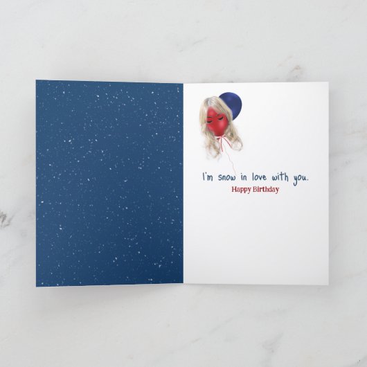 Carte Birthday Snowman Couple in Snowflakes (Intérieur)