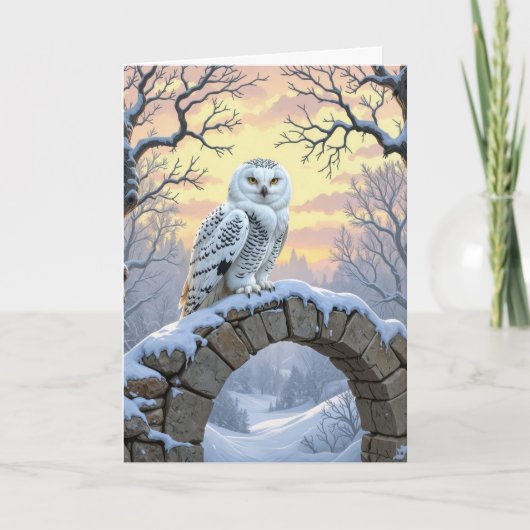 Carte Birthday Snowy Owl On a Stone Arch (Devant)