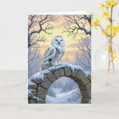 Carte Birthday Snowy Owl On a Stone Arch (Fleur jaune)