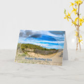 CARTE BIRTHDAY- SON- BEACH/OCEAN/DUNES/SCENE (Fleur jaune)