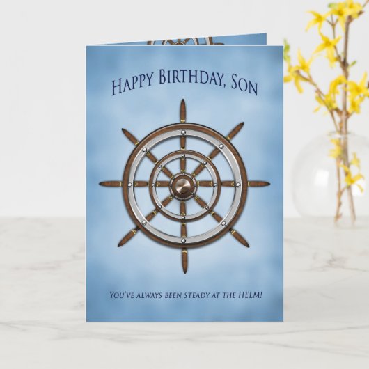 Carte Birthday, Son, Ship's Wheel, casque (Fleur jaune)