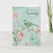 Carte Birthday Spring Leaves Flowers and Bird (Devant)