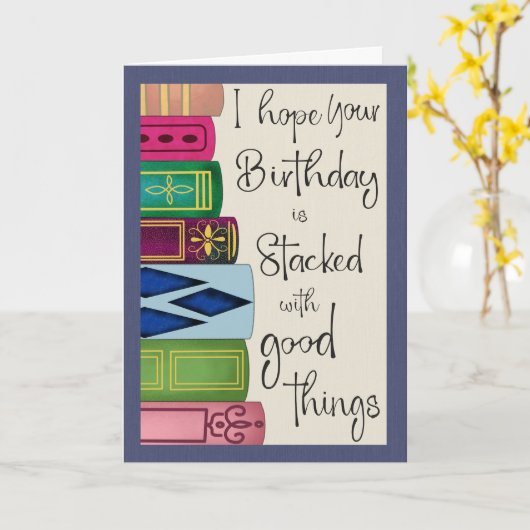 Carte Birthday Stack of Books (Fleur jaune)