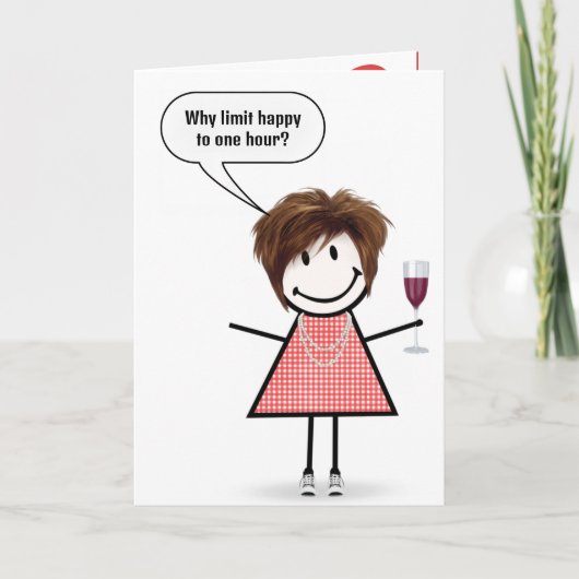Carte Birthday Stick Figure Girl With Wine Glass (Devant)