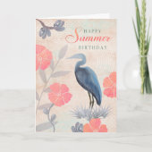 Carte Birthday Summer Leaves Flowers and Heron (Devant)