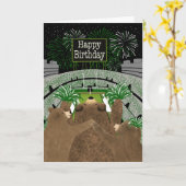 Carte Birthday Three Bears Cheering Green (Fleur jaune)