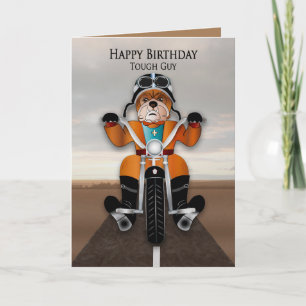 Carte Birthday Tough Guy Bulldog équitation moto