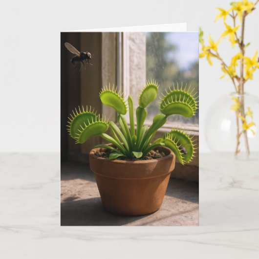 Carte Birthday Venus Flytrap Plant With Flies (Fleur jaune)