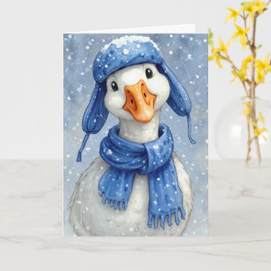 Carte Birthday Winter White Goose With Blue Scarf (Fleur jaune)