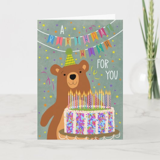 Carte Birthday Wish With Bear and Cake (Devant)