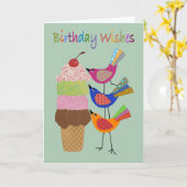 Carte Birthday Wishes with Ice Cream and Birds (Fleur jaune)
