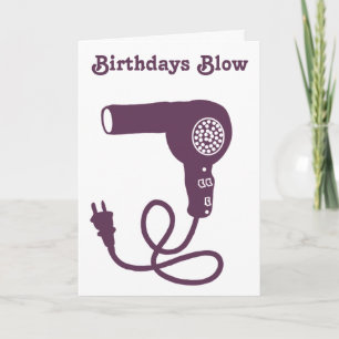 Carte Birthdays Blow message personnalisé violet sèche-c