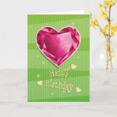 Carte Birthstone Juillet Rouge Ruby Coeur Anniversaire (Fleur jaune)