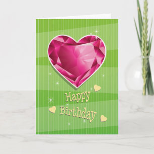 Carte Birthstone Juillet Rouge Ruby Coeur Anniversaire