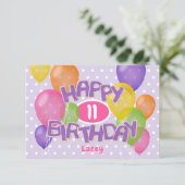 Carte biscuits d'anniversaire violet heureux avec ballon (Debout devant)