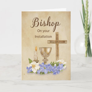 Carte Bishop Installation Félicitations Cross Candle