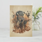 Carte Bison buffle animal faune flore peinture aquarelle (Debout devant)