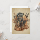 Carte Bison buffle animal faune flore peinture aquarelle (Devant/Arrière en situation)