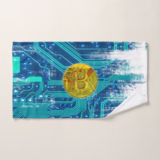 Carte Bitcoin Cryptomonnaie et circuit (Serviette à main)