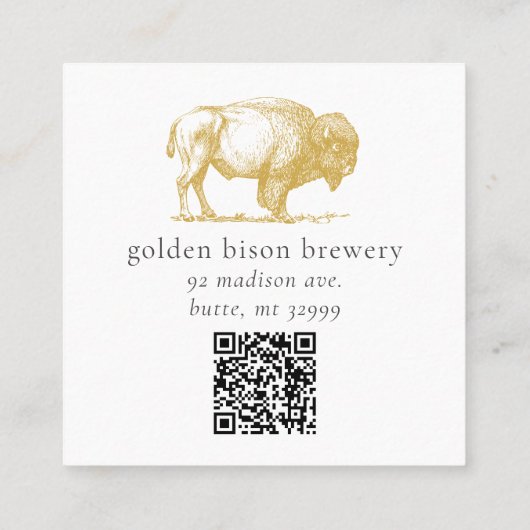 Carte Biz Carré Brown Gold Buffalo QR Code (Dos)