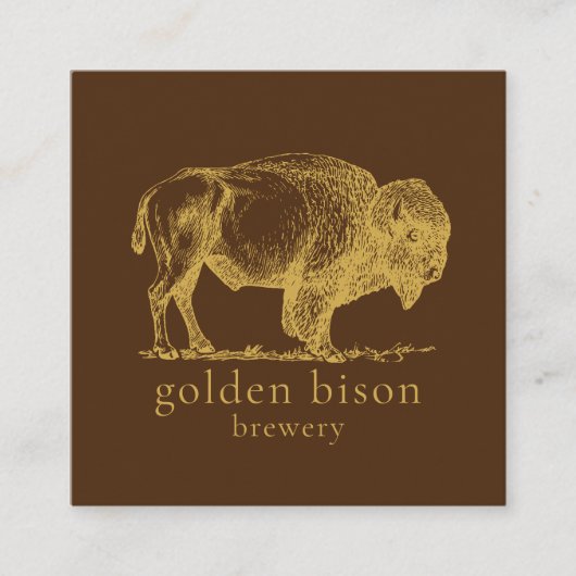 Carte Biz Carré Brown Gold Buffalo QR Code (Devant)