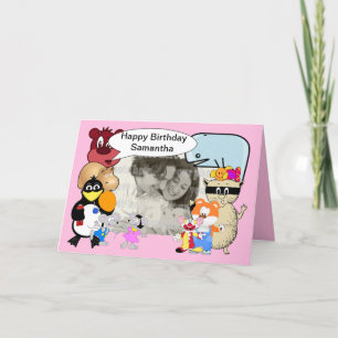 Carte Bizarre animal de dessin animé sur rose