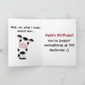 Carte Bizarre vache sainte Vous avez 70 ans Anniversaire (Intérieur)