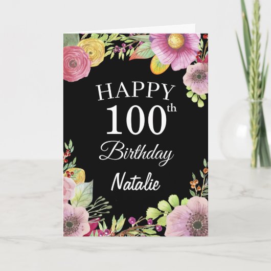 Carte Blac 100e Anniversaire Fleurs florales (Devant)