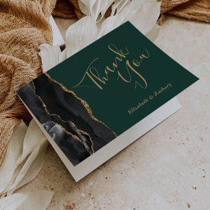 Carte Black Agate Gold Emerald Merci Mariage vert
