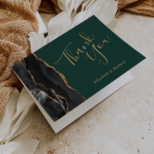 Carte Black Agate Gold Emerald Merci Mariage vert