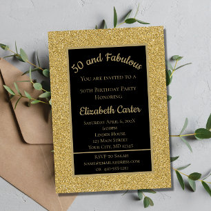 Carte Black and Gold Parties scintillant 50 et Fabulous 