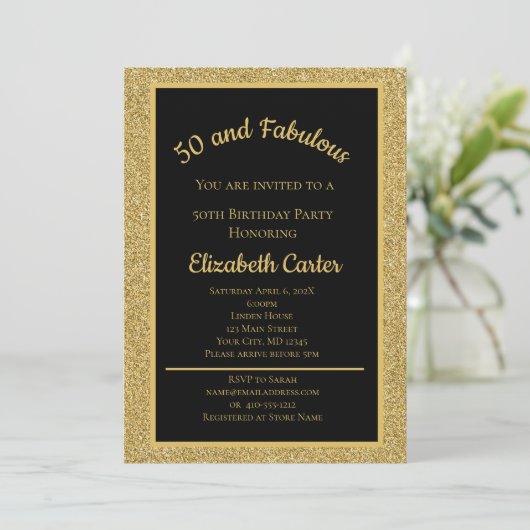Carte Black and Gold Parties scintillant 50 et Fabulous (Debout devant)