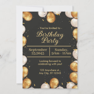 Carte Black and Gold Simple Birday Party