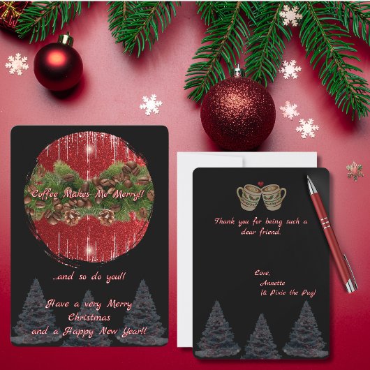 Carte Black and Red "Coffee Makes Me Merry" Christmas