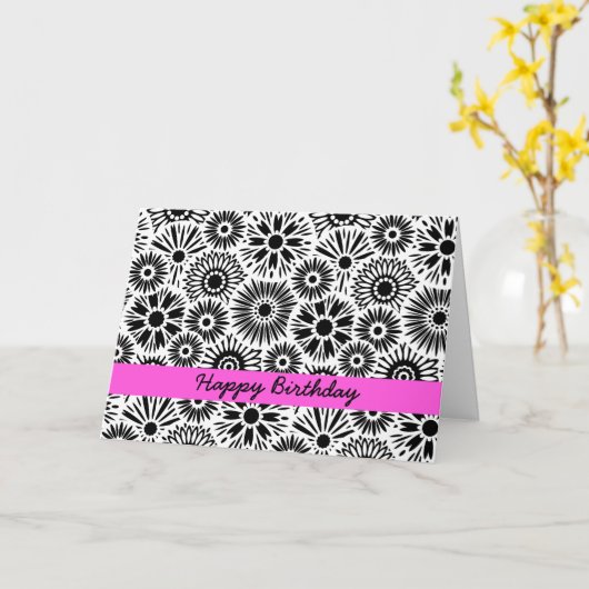 Carte Black and white floral Birthday Card (Fleur jaune)