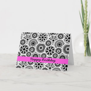 Carte Black and white floral Birthday Card