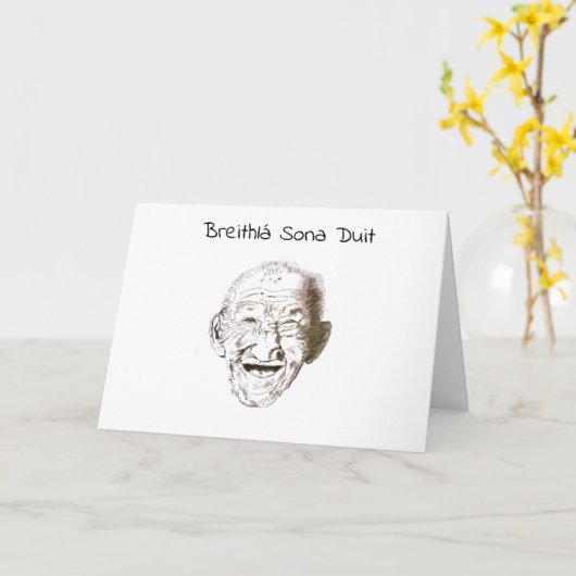 Carte Black and white old man with Irish happy birthday (Fleur jaune)