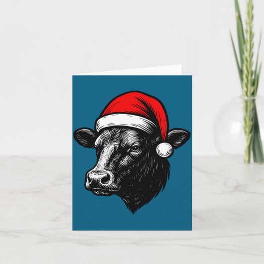 Carte Black Angus Rancher Christmas Cow Santa Hat Farmer (Devant)