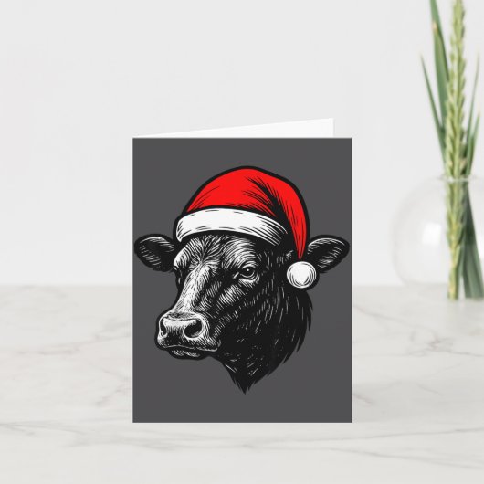 Carte Black Angus Rancher Christmas Cow Santa Hat Farmer (Devant)