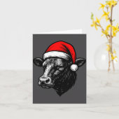 Carte Black Angus Rancher Christmas Cow Santa Hat Farmer (Fleur jaune)