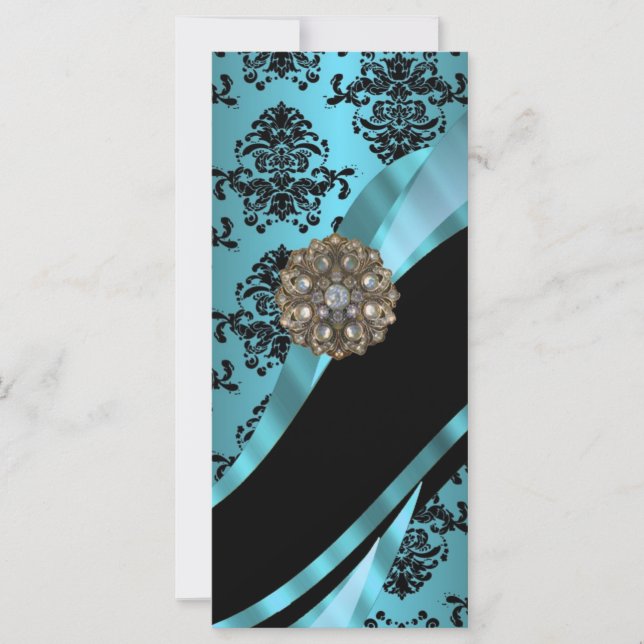 Carte Black & aquamarine damask (Devant)