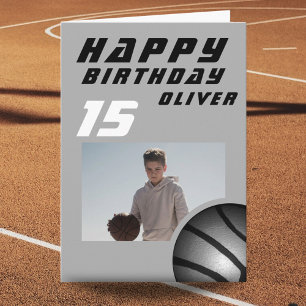 Carte Black Basketball Boy Photo Joyeux Anniversaire