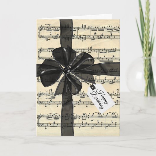 Carte Black Birthday Bow On Vintage Music (Devant)