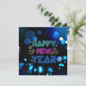 Carte Black & Blue Midnight Sparkle Neon Glow Nouvel An (Debout devant)