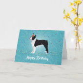 Carte Black Boston Terrier Joyeux design d'anniversaire (Fleur jaune)
