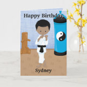 Carte Black Boys Karate Secret Message Joyeux anniversai (Fleur jaune)